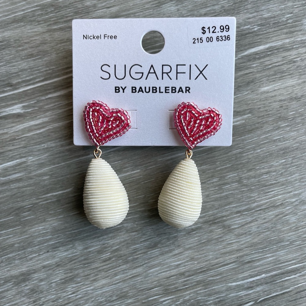 SugarFix Baublebar Pink Beaded Heart Adornment Dangle Earrings NEW